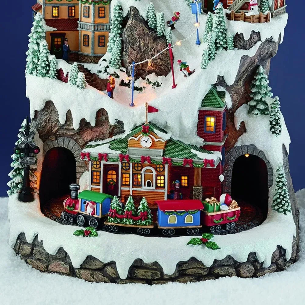 Christmas Village Buildings, 20.5 Inch High Resin Ski Resort Mountain, Featuring LED Lights, Christmas Music and Animated Train