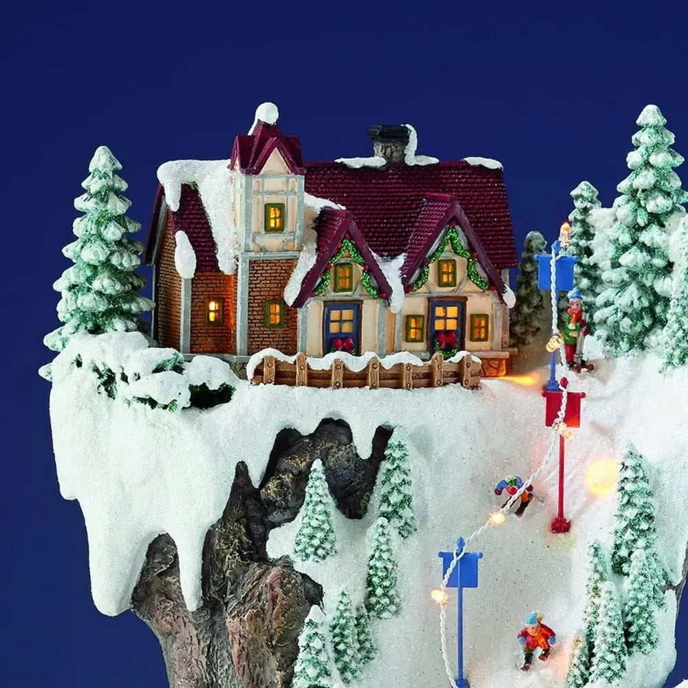 Christmas Village Buildings, 20.5 Inch High Resin Ski Resort Mountain, Featuring LED Lights, Christmas Music and Animated Train