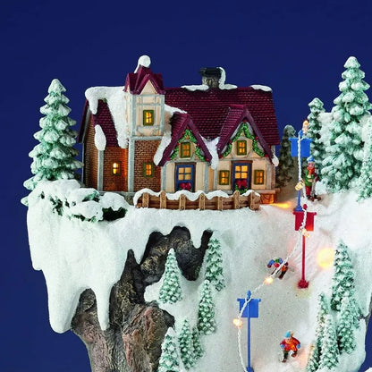 Christmas Village Buildings, 20.5 Inch High Resin Ski Resort Mountain, Featuring LED Lights, Christmas Music and Animated Train