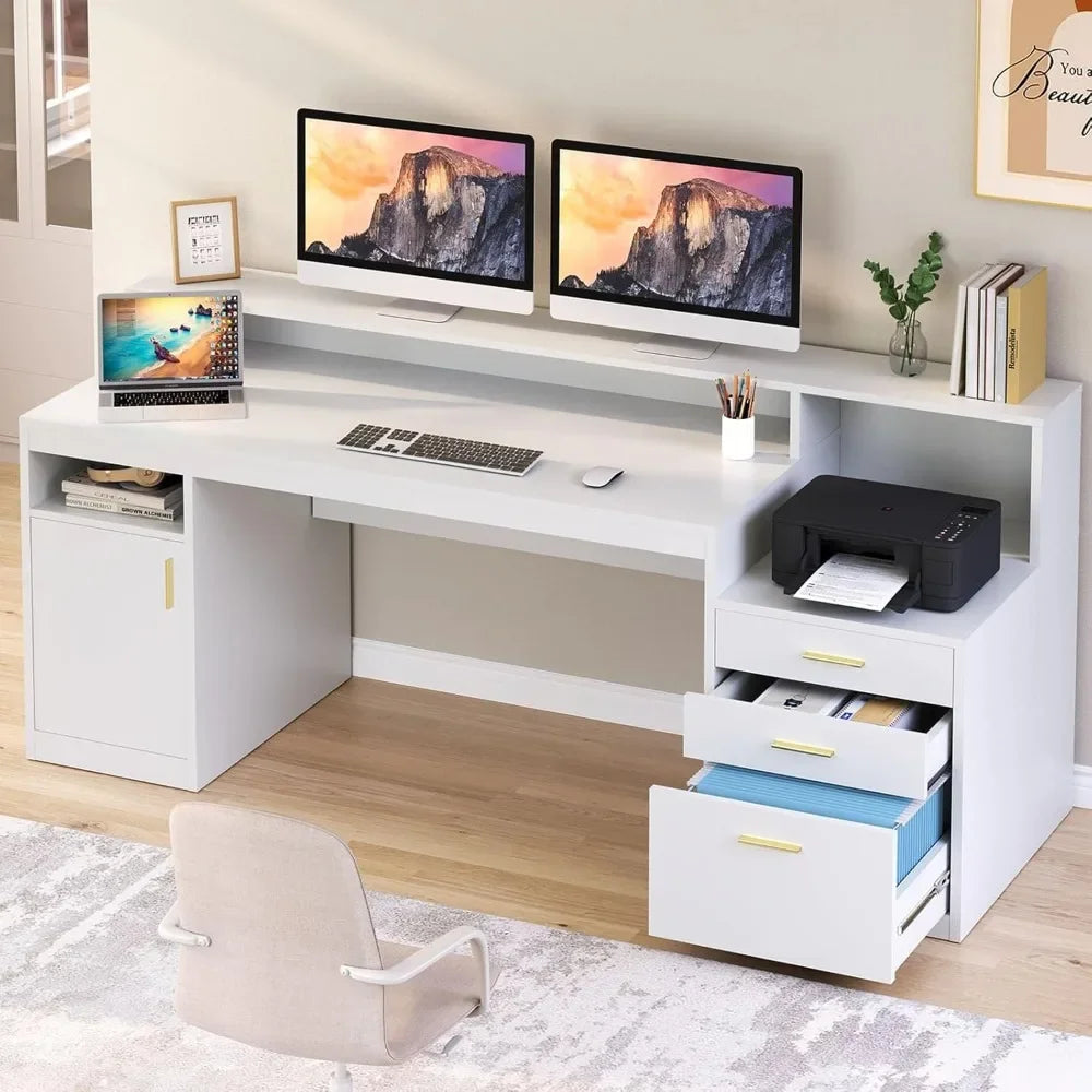 Computer Desk With 3 Drawer & Shelves