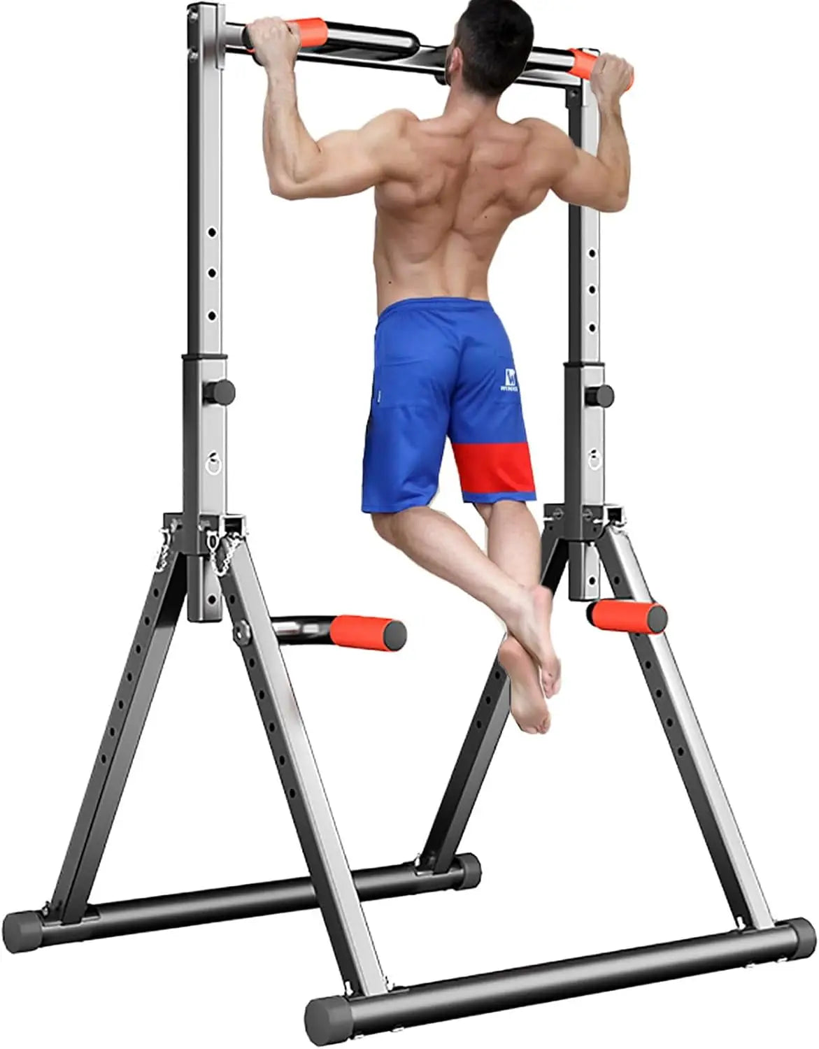 Foldable Power Tower Dip Station Pull Up Bar Station Adjustable Multifunction Fitness Tower Station Training Equipment Home Outd