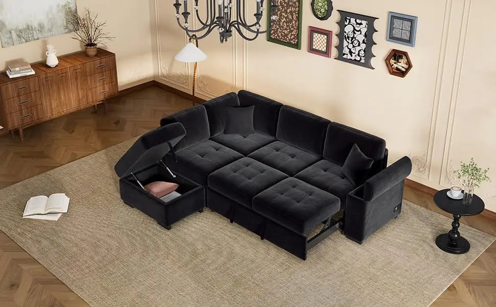 Sleeper Sectional Sofa Bed with Storage Ottoman