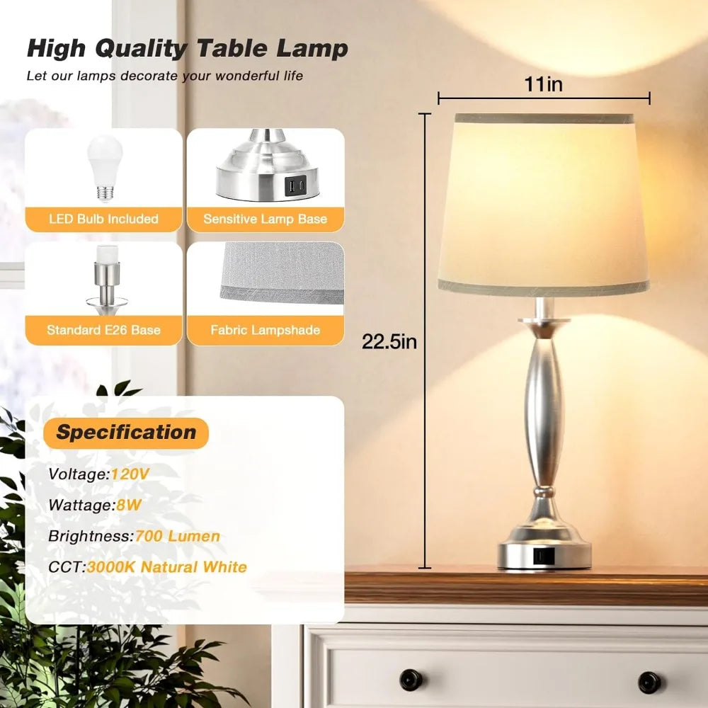 Touch Control Lamp with USB , 3 Way Dimmable