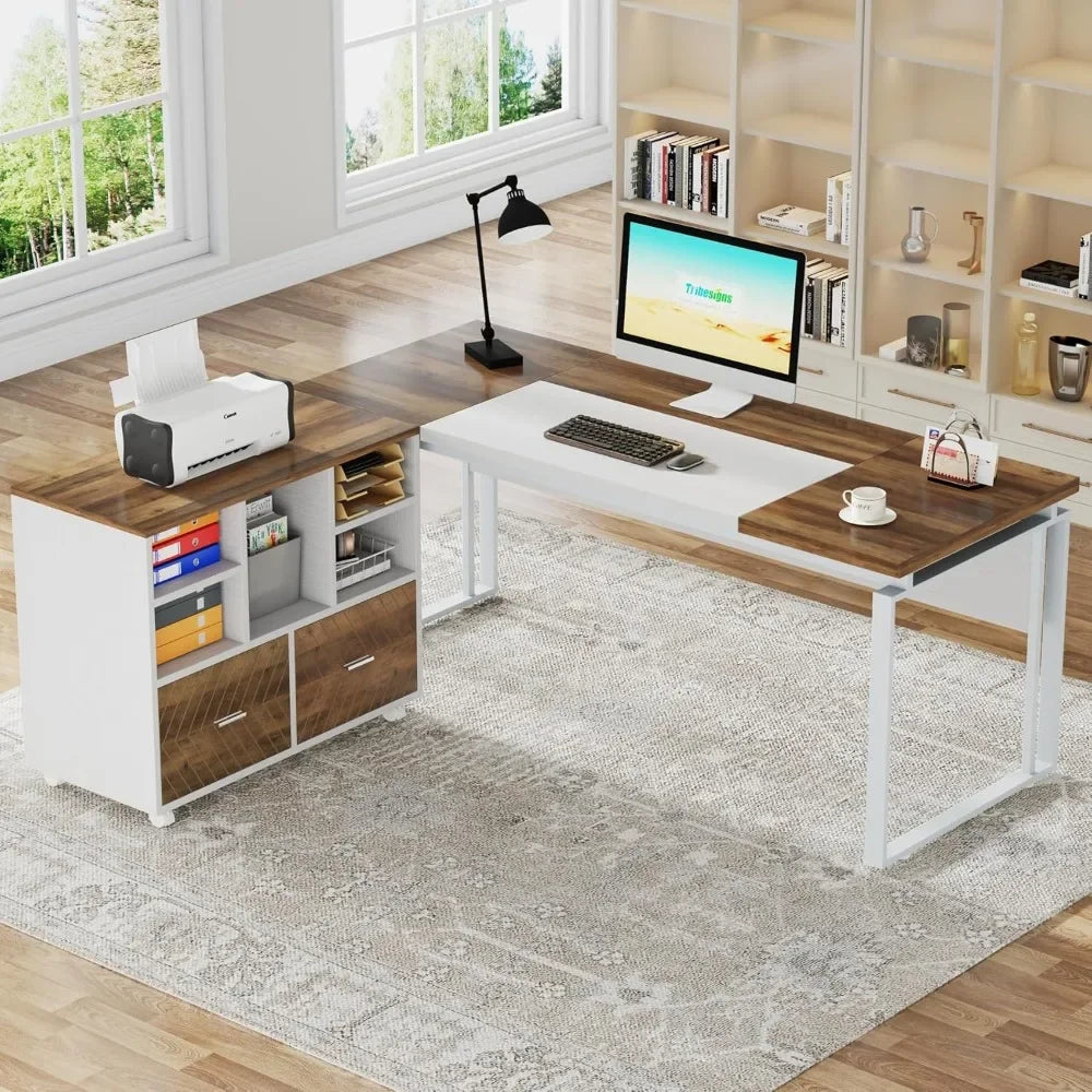 Office Furniture Desk Sets ,L-Shaped Desk With Drawers, 63" Office Desk With File Cabinet, Computer Executive Set