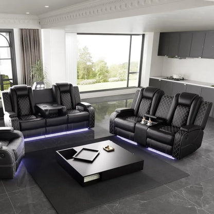 Power Leather Reclining Sofa Set for Living Room