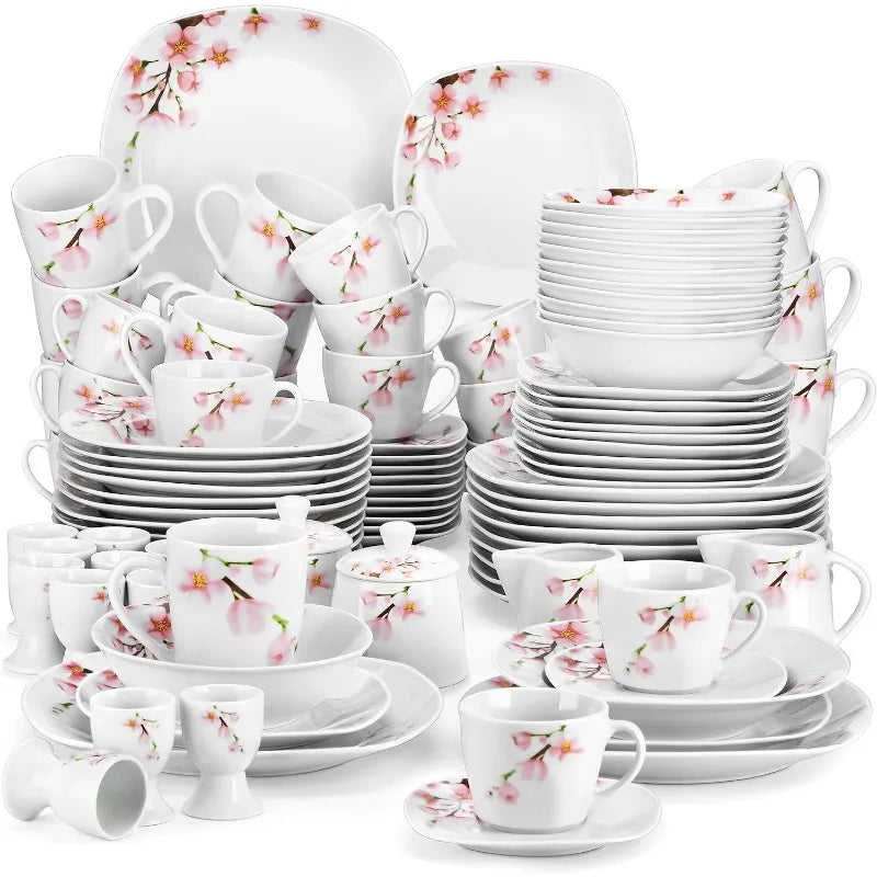 Dinnerware Sets for 6, 50-Piece Porcelain Set,