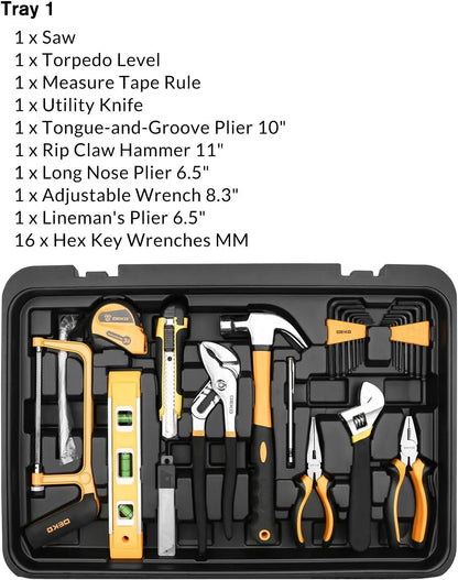 DEKO 258 Piece Tool Kit with Rolling Tool Box Socket Wrench Hand Tool Set Mechanic Case Trolley Portable