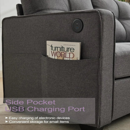 3 Seater Sofa Couch, with USB Ports