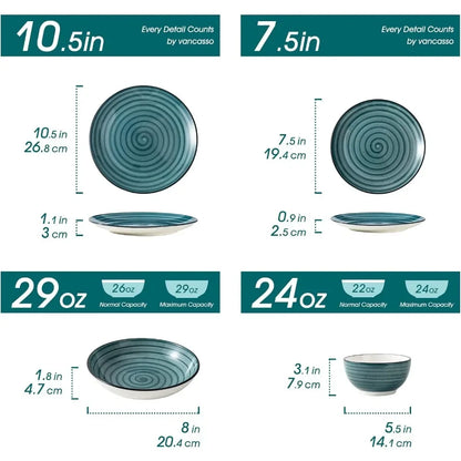 24 Pieces - Stoneware Dining Table Plates Set