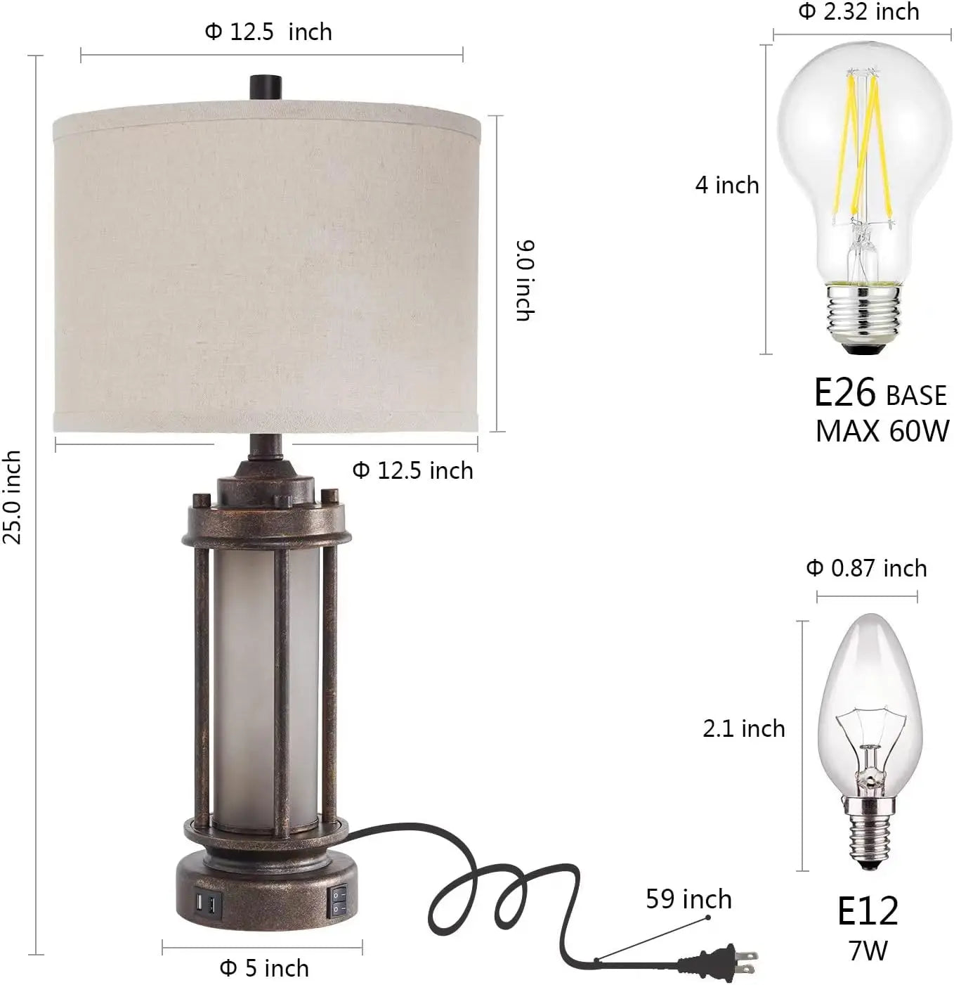 Set of 2 Lamps USB Charging Ports,