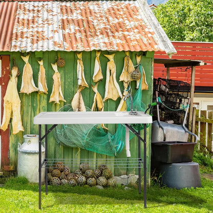 Folding Fish Cleaning Table with Sink, Portable