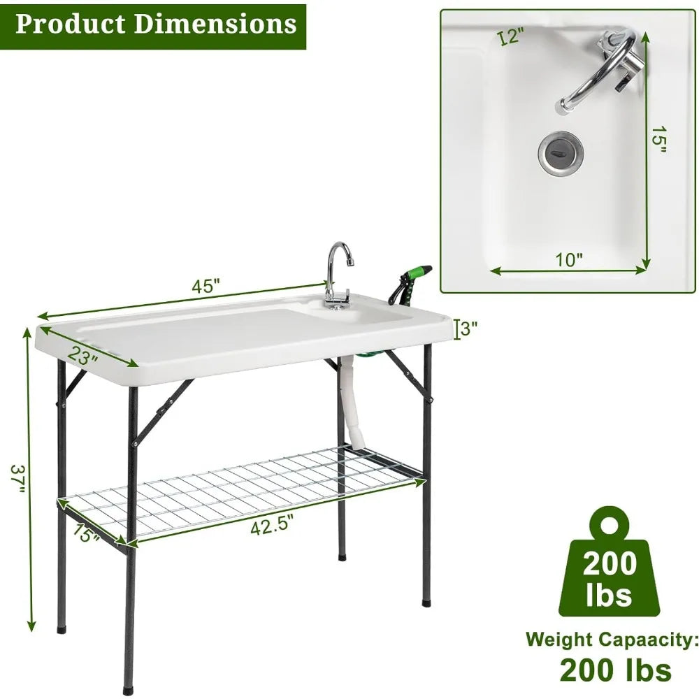 Folding Fish Cleaning Table with Sink, Portable