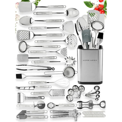 Home Hero 54 Pcs Stainless Steel Kitchen Utensils Set - Nonstick Stainless Steel Cooking Utensils Set - Heat Resistant