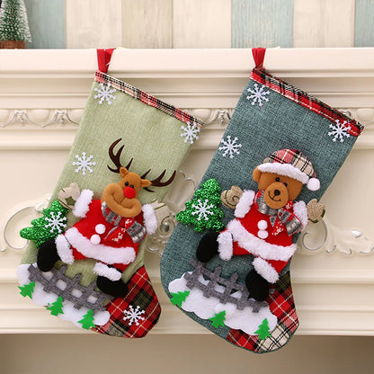 4Pcs Christmas Stockings Set Santa/Snowman/Bear/Elk