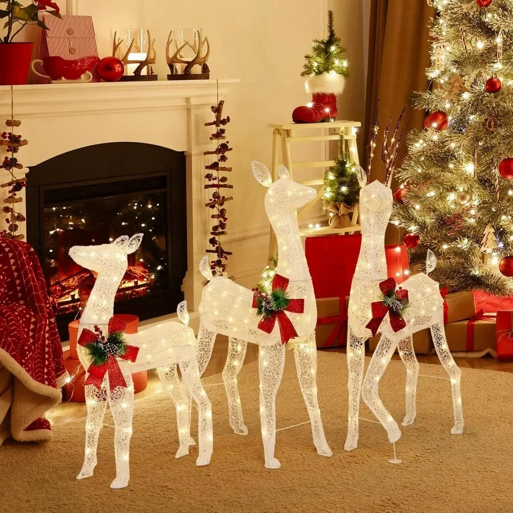 Christmas Reindeer Family Decorations,  LED Lights