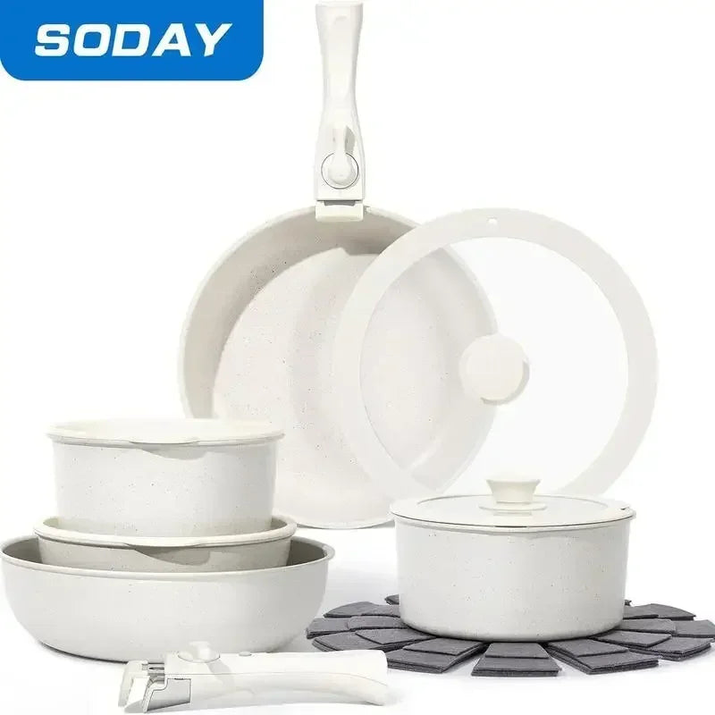 15pcs Pots and Pans Set Nonstick - Kitchen Cookware Set with Detachable Handle, Induction Cookware, Dishwasher Oven Safe