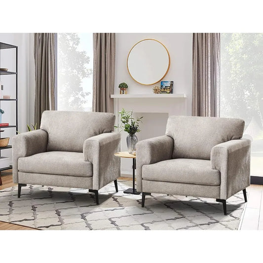 Accent Chair, Linen Fabric Oversized Chair Set of 2