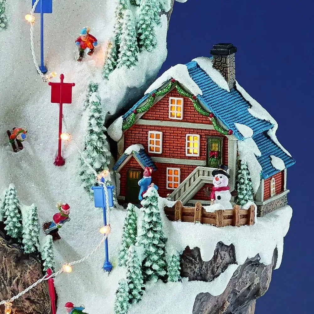 Christmas Village Buildings, 20.5 Inch High Resin Ski Resort Mountain, Featuring LED Lights, Christmas Music and Animated Train