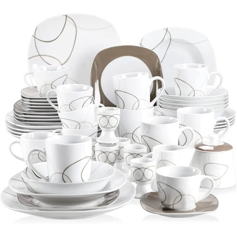 Dinnerware Sets for 6, 50-Piece Porcelain Set,