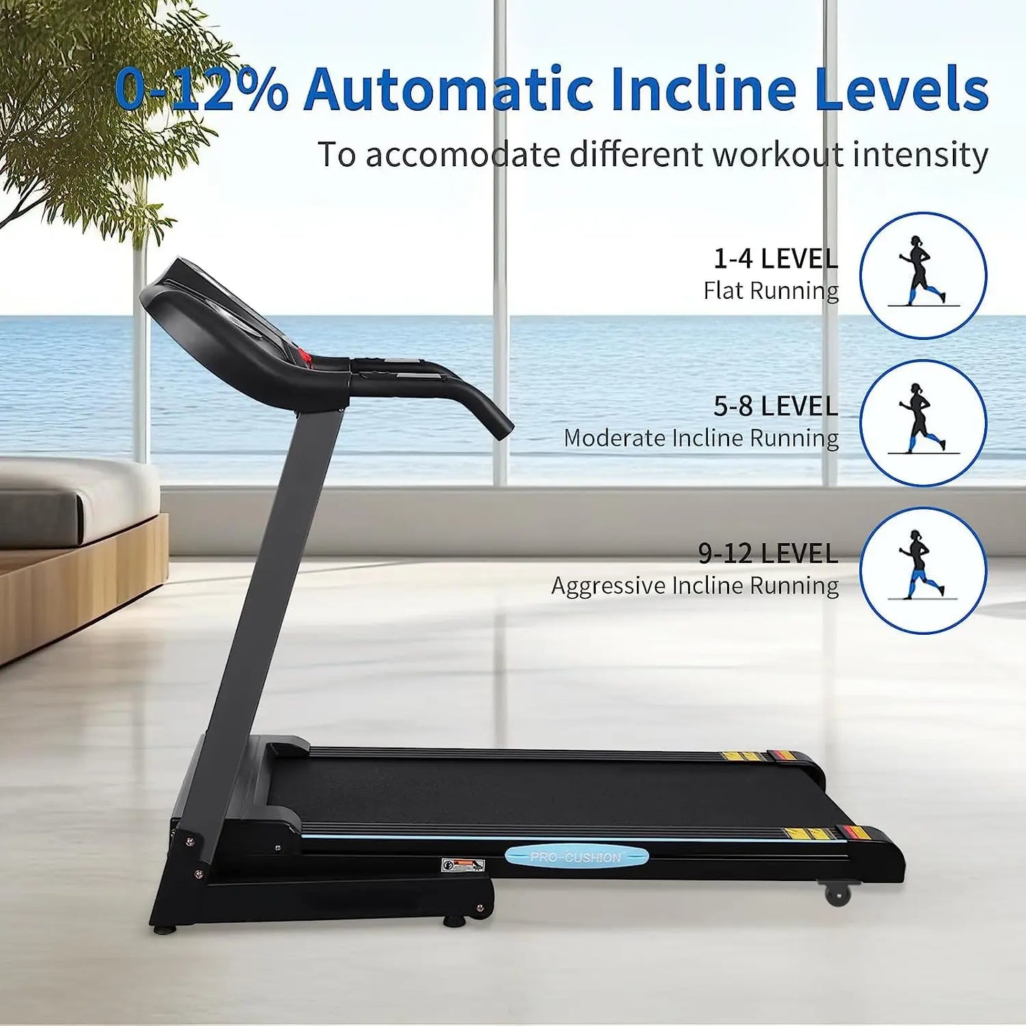 Treadmill with Auto Incline Folding Treadmill