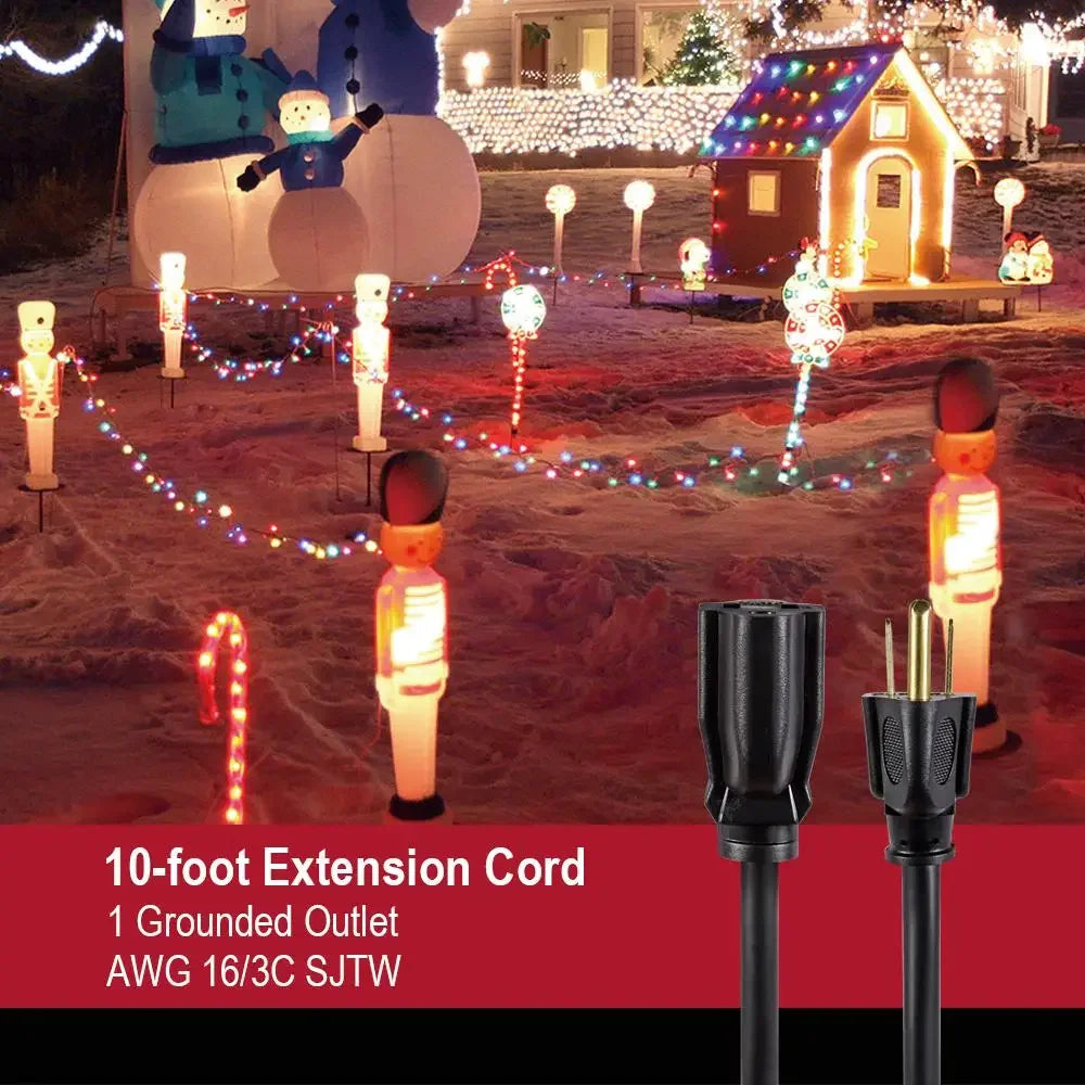 10FT 3 Prong Black Outdoor Extension Cord