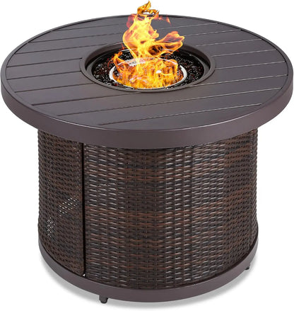 32in Round Gas Fire Pit Outdoor Wicker Patio