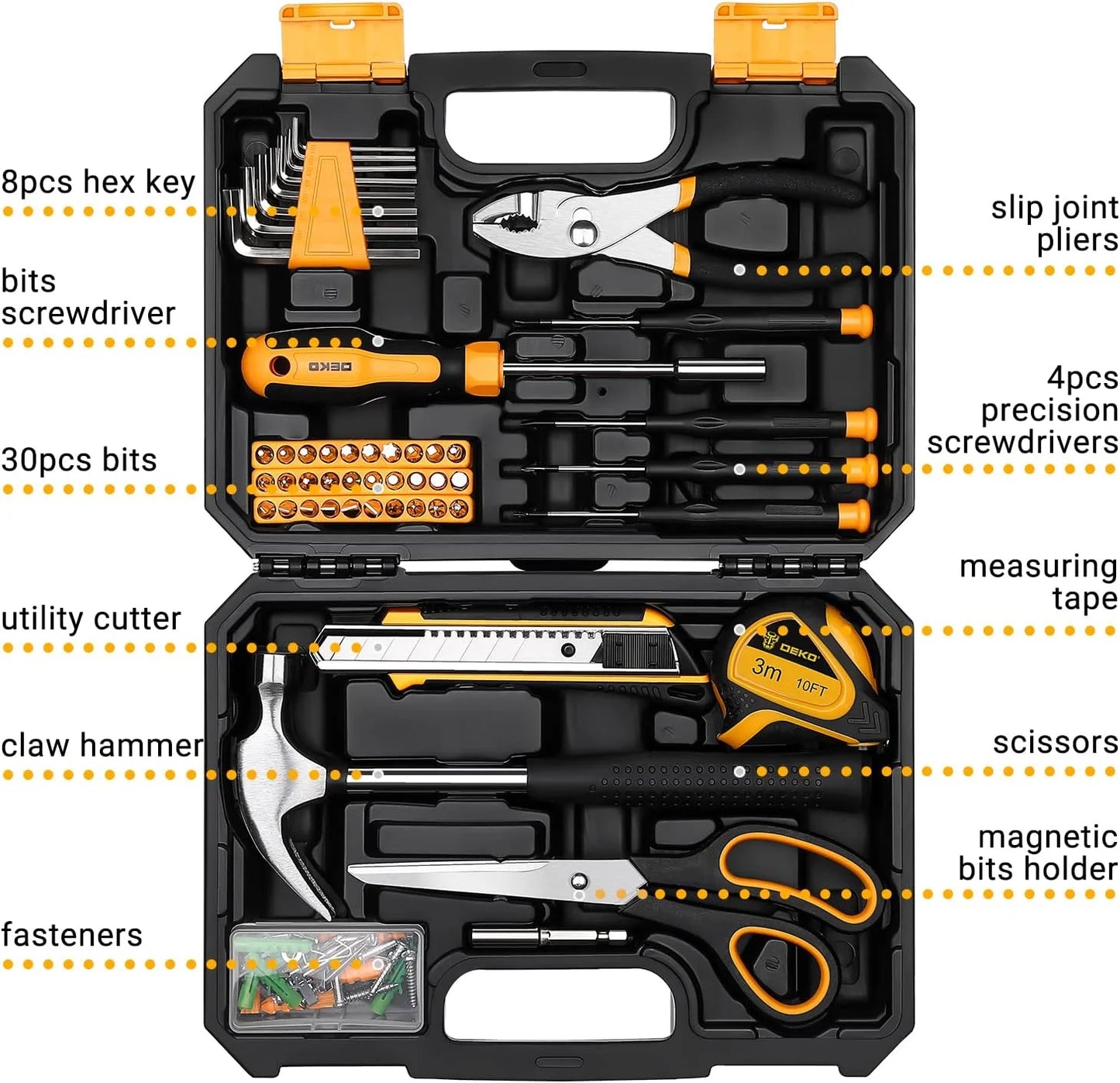 Household Hand Tool Kit with Plastic Toolbox