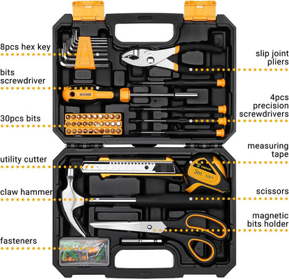 Household Hand Tool Kit with Plastic Toolbox