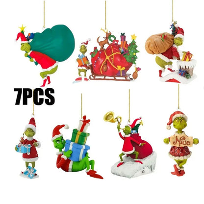 7Pcs Cute Design Xmas Decorations Acrylic Xmas Tree Hanging Pendants Christmas  Tree Decor for Home Holiday Party