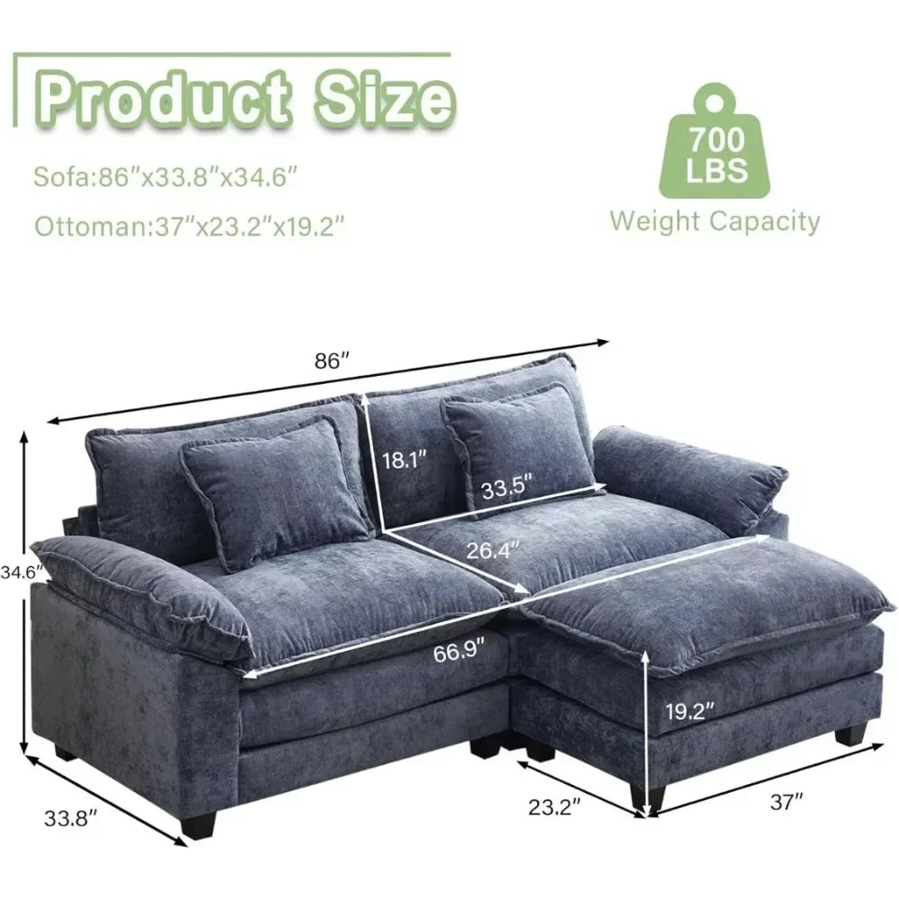 Sectional Sofa with Pillows And Ottoman