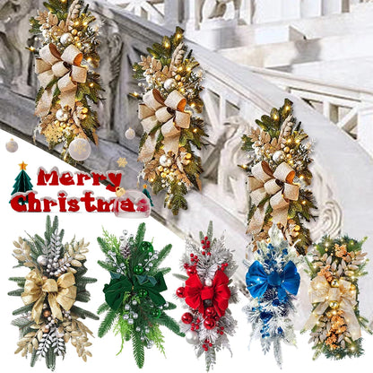 Christmas Swag Wreath Pendants LED Artificial Stairs Decoration Wreath Garland Ornament  for Front Door Wall Window Party Suppli