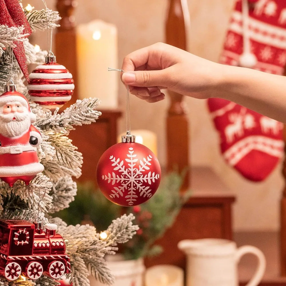 Christmas Tree Ornaments Set, 155ct Red and White Shatterproof Decorations Bulk, Traditional Hanging Ball Ornaments