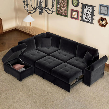 Sleeper Sectional Sofa Bed with Storage Ottoman