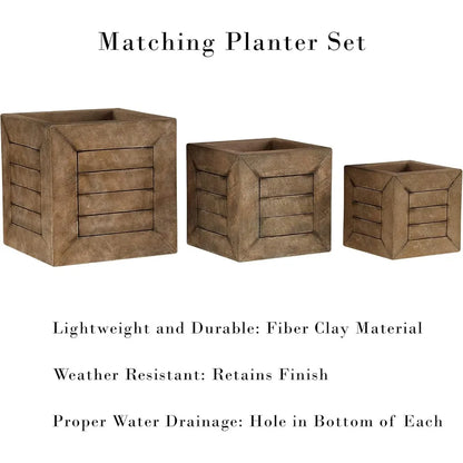 3 Piece Fiber Clay Square Planters