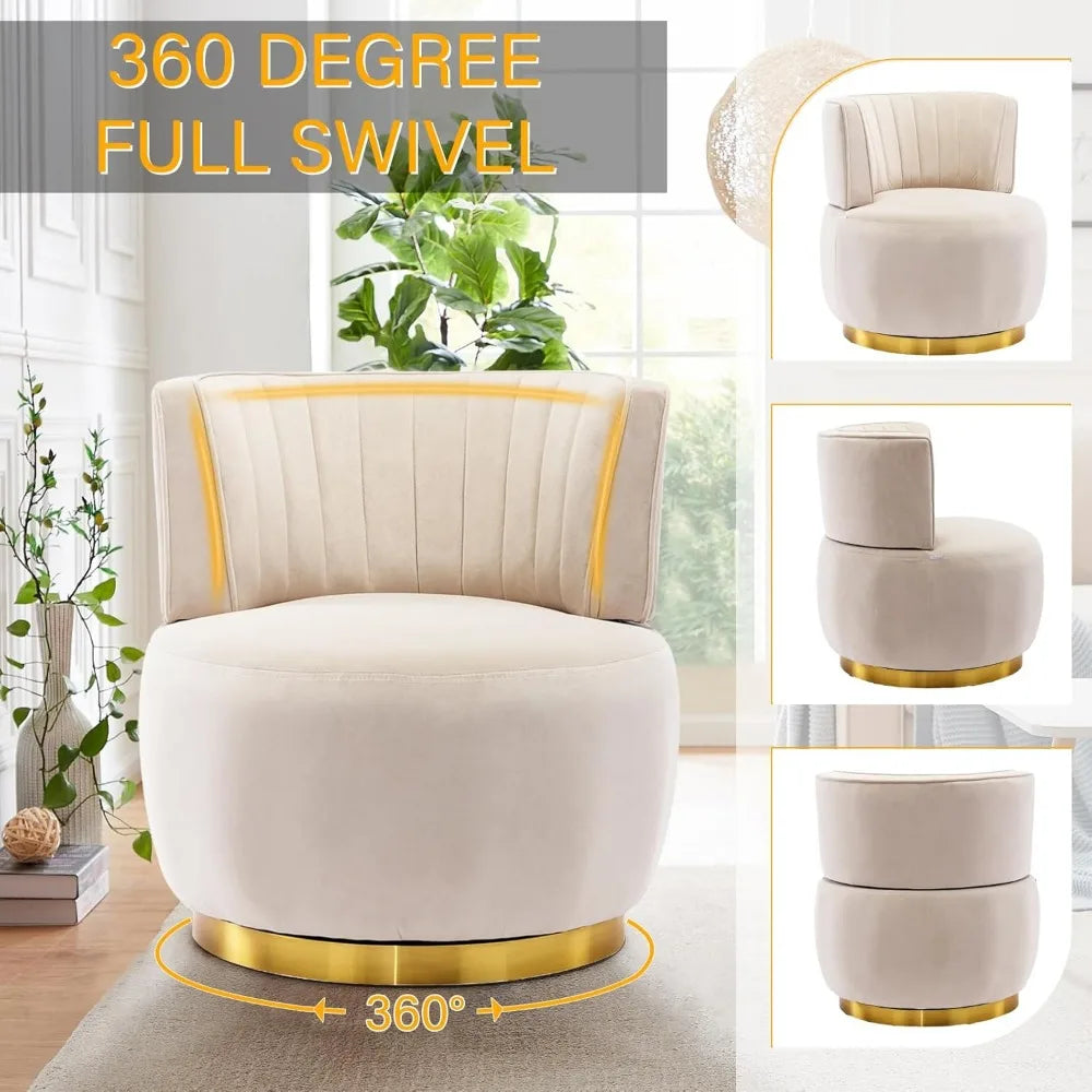 Bucket Chair,Swivel Barrel Chairs For Living Room Set Of 2, 360 Degree Comfy Modern Round Chair Velvet Gold Accent Upholstered