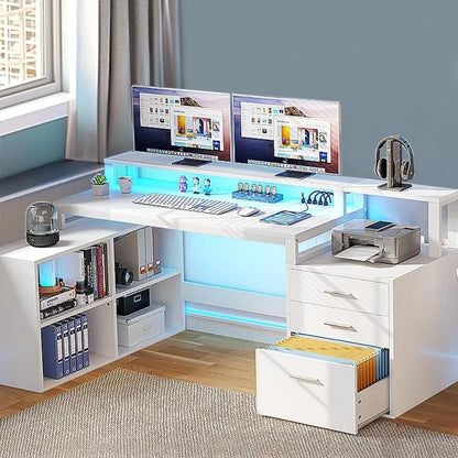 L Shaped Computer Desk with Power Outlets