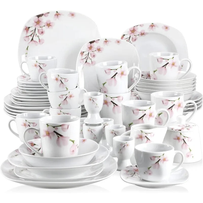 Dinnerware Sets for 6, 50-Piece Porcelain Set,