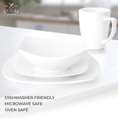 16-Piece Dinnerware Set for 4 - Premium Quality Porcelain Dishes Set - Dishwasher Safe, Microwave Safe Plates and Bowls Set