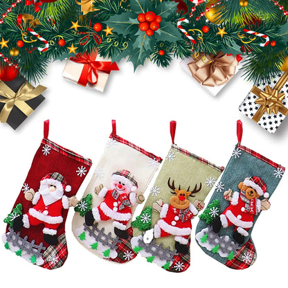 4Pcs Christmas Stockings Set Santa/Snowman/Bear/Elk