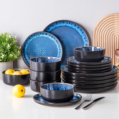 Black Ceramic Plate Sets  Blue Stoneware