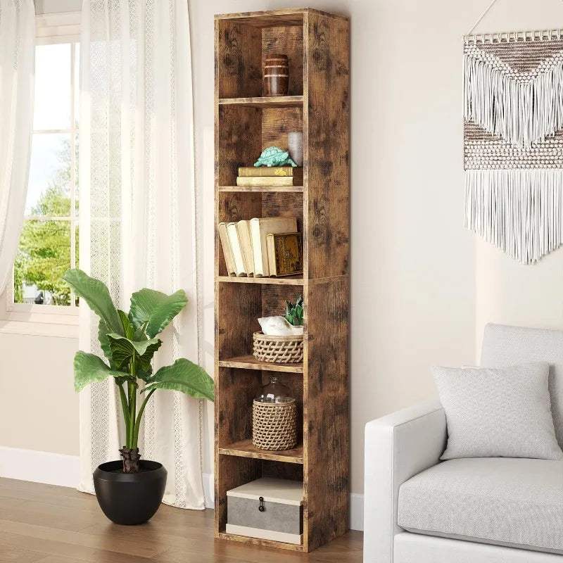 Tall Narrow Bookshelf, 6-Tier Cube Display Rack, Modern Corner Shelf with Storage Space, Storage Cabinet for Home Office