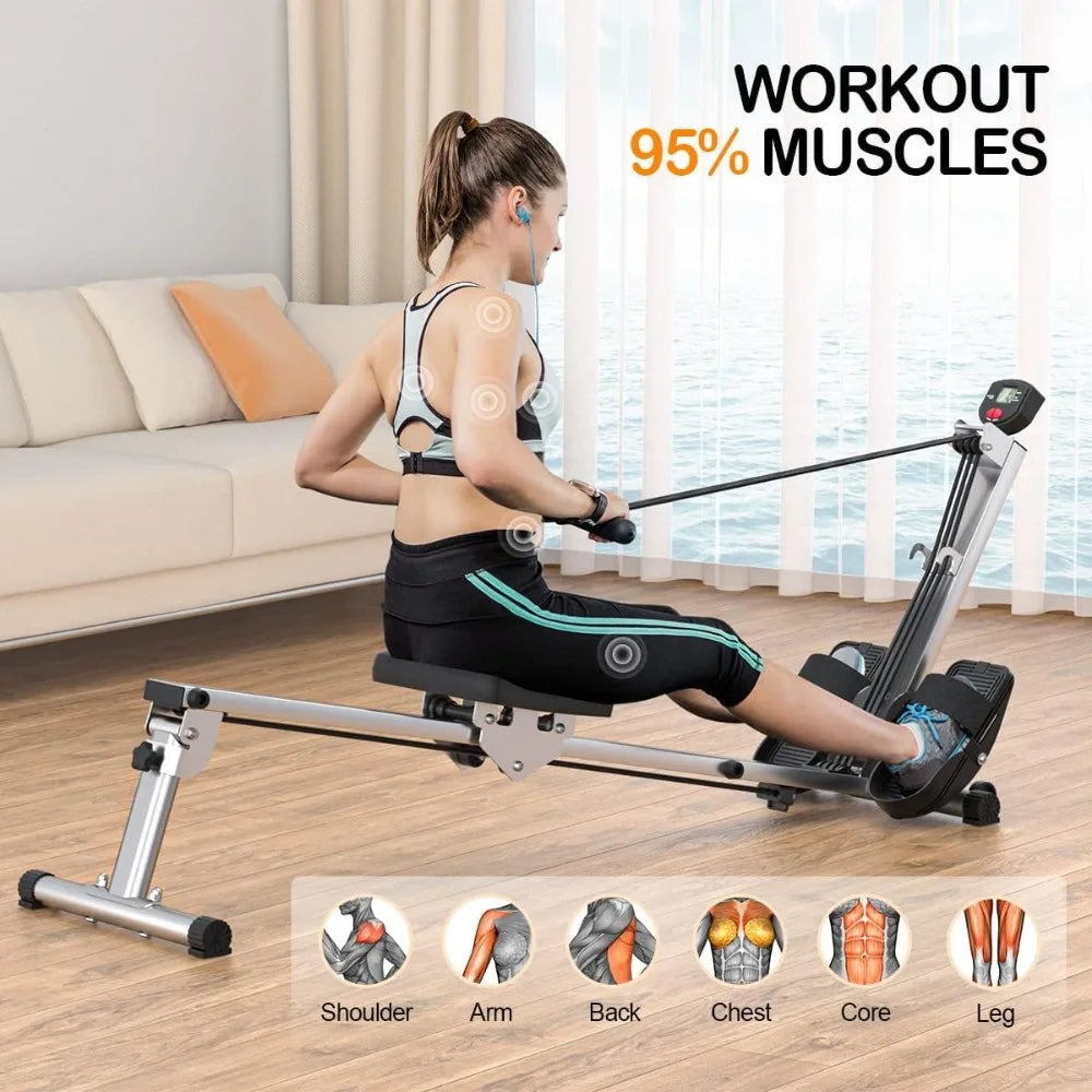 Rowing Machine Foldable Rower with LCD Monitor