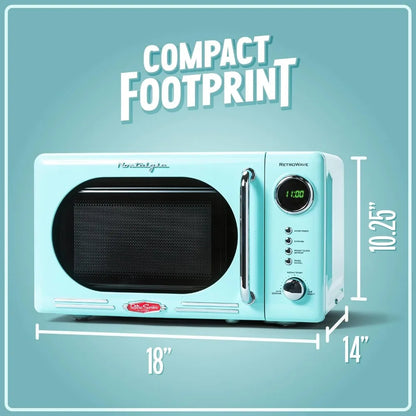 Retro Compact Countertop Microwave Oven - 0.7 Cu. Ft. - 700-Watts with LED Digital Display - Child Lock - Easy Clean Interior