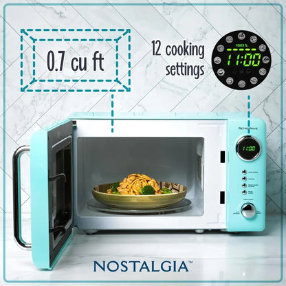 Retro Compact Countertop Microwave Oven - 0.7 Cu. Ft. - 700-Watts with LED Digital Display - Child Lock - Easy Clean Interior