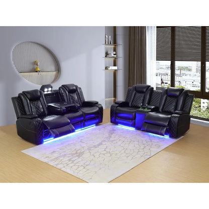 Power Leather Reclining Sofa Set for Living Room